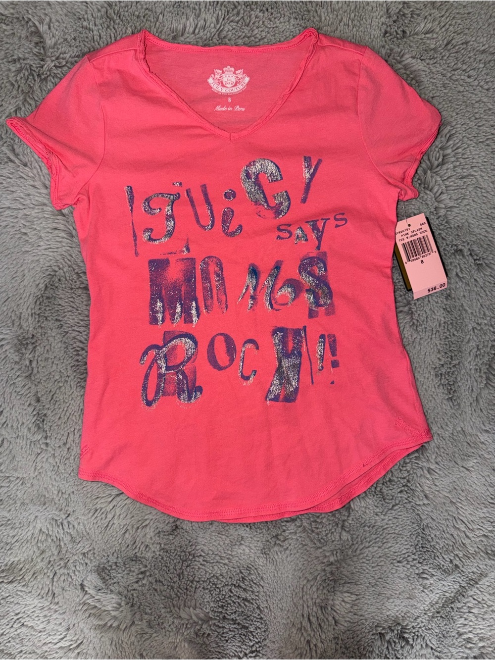 NWT Juicy Couture Girls 8 Pink Moms Rock Tee Y2K V Neck Shirt